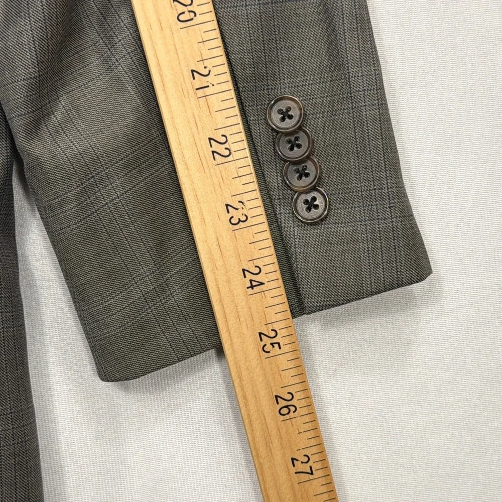 Loro Piana Sport Coat Super 130s Wool Plaid Grey Mens 44S Cremieux